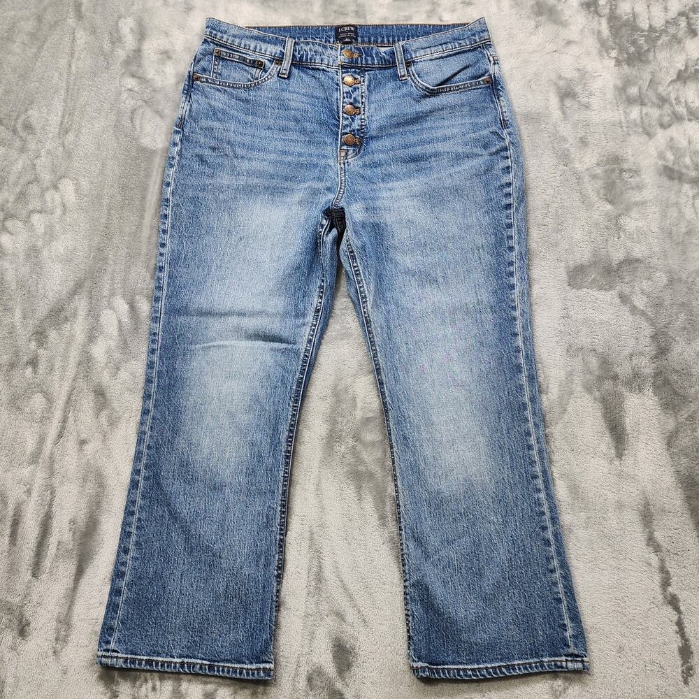 J.Crew Jeans Womens 32 Blue High Rise Crop Flare Exposed Button Fly Stretch‎